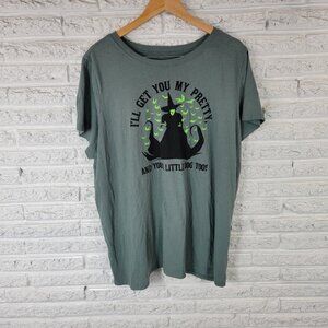 Wizard of Oz Womens Top 1X 2X Plus Tee Green Wicked Witch of West NOV108E